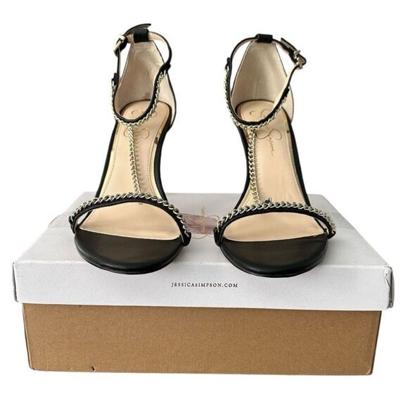 Jessica Simpson Black Chain Strap Heels Italia Napa Style JS - QIVEN Women’s 8.5 - Picture 2 of 11